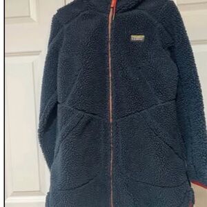 L.L. Bean women Mountain Pile Sherpa Fleece Jacket - Dark Blue Orange medium